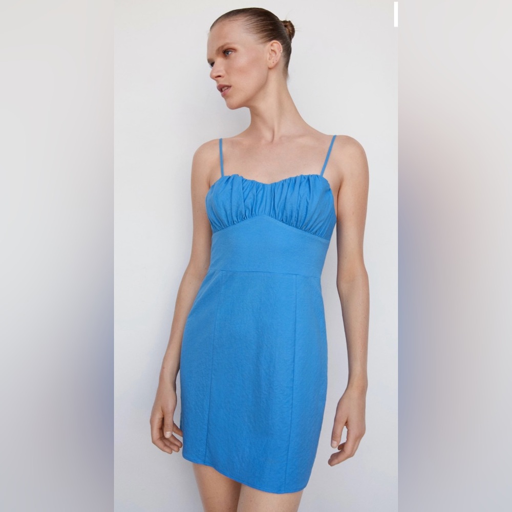 Mango Short dress with ruched neckline
